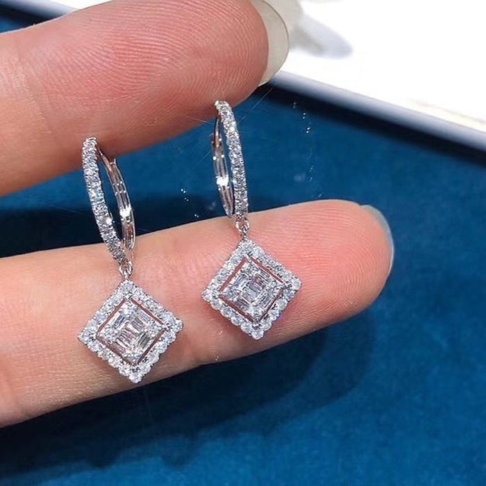 Niche Design Light Luxury Sparkling Cubic Zirconia Drop Earrings, Vintage Commute Earrings For Women