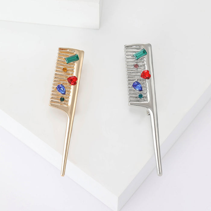 Alloy Rhinestone Comb Brooch Pin For Vintage Fashion Apparel