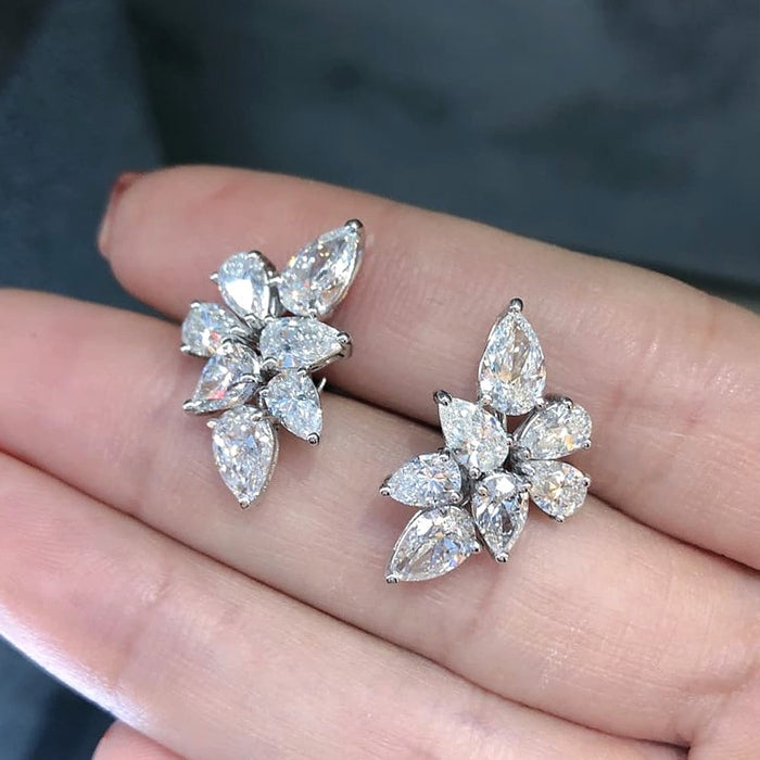 European High Quality 3A Cubic Zirconia Leaf Stud Earrings, Geometric Leaf Earrings For Women