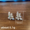 European High Quality 3A Cubic Zirconia Leaf Stud Earrings, Geometric Leaf Earrings For Women view 5