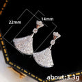 Classic Fan Shaped Mini Dress Earrings, Light Luxury French Cubic Zirconia Skirt Drop Earrings view 5