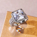 Luxury Full Pave Square Zircon Ring For Women Platinum Color Wedding Jewelry view 1