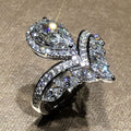 Crown Water Drop Pear Shaped Zircon Ring, Copper Platinum Plated Marquise Engagement Ring For Women view 3