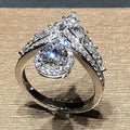 Crown Water Drop Pear Shaped Zircon Ring, Copper Platinum Plated Marquise Engagement Ring For Women view 4
