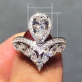 Crown Water Drop Pear Shaped Zircon Ring, Copper Platinum Plated Marquise Engagement Ring For Women view 5