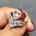 Crown Water Drop Pear Shaped Zircon Ring, Copper Platinum Plated Marquise Engagement Ring For Women view 2