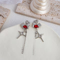 Sterling Silver Needle Irregular Opal Moonstone Fairy Earrings Pink Stud Liquid Metal Star Moon view 4