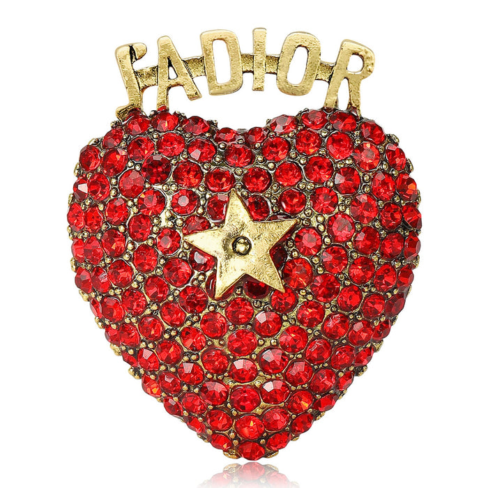 Alloy Rhinestone Red Heart Brooch For Creative Unisex Fashion Accessories