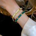 Gold Plated Cat Eye Stone Zircon Geometric Bangle Korean Style Light Luxury Jewelry view 2