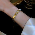 Gold Plated Cat Eye Stone Zircon Geometric Bangle Korean Style Light Luxury Jewelry view 4