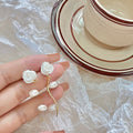 Elegant French Vintage Camellia Flower Pearl Branch Wavy Gold Alloy Stud Drop Fashion Earrings view 1