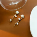 Elegant French Vintage Camellia Flower Pearl Branch Wavy Gold Alloy Stud Drop Fashion Earrings view 2