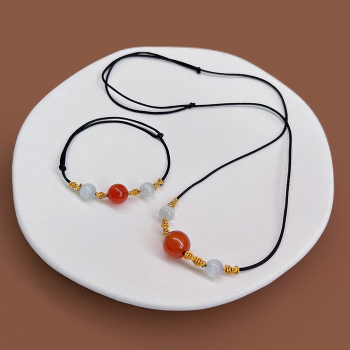 Viral Vintage Acacia Bean Red Agate Pendant Bracelet And Zodiac Year Collarbone Choker