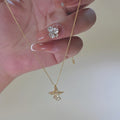 Titanium Steel Trendy Necklace Pearl Micro Pave Geometric Fishtail Butterfly Heart Clavicle Chain view 3