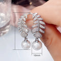 Baroque Style Long Leaf Drop Earrings With Sparkling Zircon And Faux Pearl For Women view 5