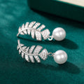 Baroque Style Long Leaf Drop Earrings With Sparkling Zircon And Faux Pearl For Women view 2