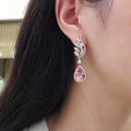 Angel Wing Earrings Romantic Pink Zircon Teardrop Dangle Earrings Luxury Fashion Jewelry view 4