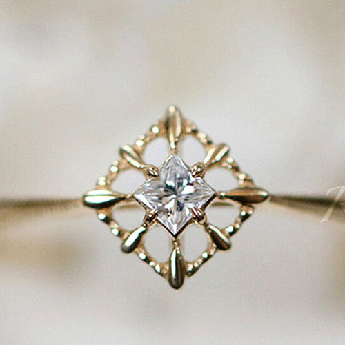 Japanese Fresh Style Princess Square Cut Zircon Inlaid Ring Cross Border Hot Selling Jewelry