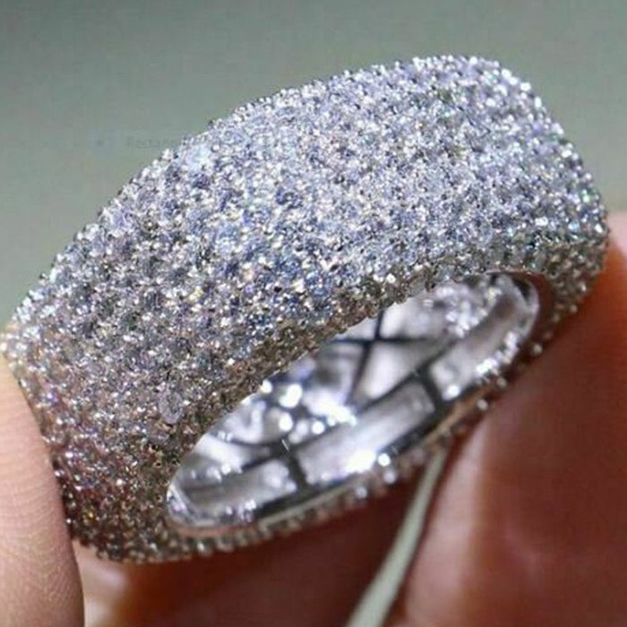 Micro Pave Full Diamond Geometric Zircon Ring, Korean Japanese Style Sparkling Fashion Finger Jewelry