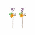 Fresh Colorful Cherry Fruit Heart Crystal Rhinestone Pearl Tassel Alloy Stud Hoop Earrings view 5