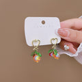 Fresh Colorful Cherry Fruit Heart Crystal Rhinestone Pearl Tassel Alloy Stud Hoop Earrings view 3