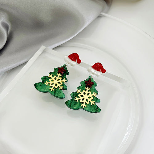 Cartoon Christmas Santa Tree Snowman Acrylic Enamel Stud Drop Holiday Gift Earrings
