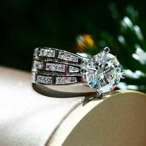 Platinum Color Copper Proposal Ring With Four Prong Zircon Setting, Women's Ring With Packaging