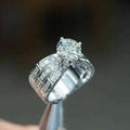 Platinum Color Copper Proposal Ring With Four Prong Zircon Setting, Women's Ring With Packaging view 3