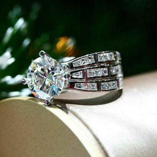 Platinum Color Copper Proposal Ring With Four Prong Zircon Setting, Women's Ring With Packaging