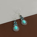 Vintage Bohemian Turquoise Teardrop Alloy Dangle Hook With Rhinestone Inlay Ethnic Luxury Earrings view 2