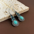 Vintage Bohemian Turquoise Teardrop Alloy Dangle Hook With Rhinestone Inlay Ethnic Luxury Earrings view 3