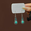 Vintage Bohemian Turquoise Teardrop Alloy Dangle Hook With Rhinestone Inlay Ethnic Luxury Earrings view 1