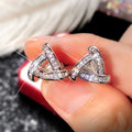 New Womens Triangle Stud Earrings With Trapezoid Square Cut Zircon, Sparkling Commuter Jewelry view 2