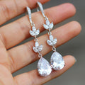 French Pave Zircon Water Drop Earrings, 3A Pear Shape Long Tassel Commute Earrings For Women view 2