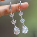 French Pave Zircon Water Drop Earrings, 3A Pear Shape Long Tassel Commute Earrings For Women view 1