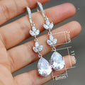 French Pave Zircon Water Drop Earrings, 3A Pear Shape Long Tassel Commute Earrings For Women view 5