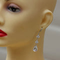 French Pave Zircon Water Drop Earrings, 3A Pear Shape Long Tassel Commute Earrings For Women view 3