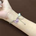 Handmade Purple Butterfly Pearl Chain Bracelet For Women, Korean Style Fresh Fashion Wrist Jewelry view 3
