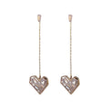 Metal Zircon Heart Drop Earrings Korean Style Long Dangle Silver Needle Jewelry For Women view 5