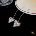 Metal Zircon Heart Drop Earrings Korean Style Long Dangle Silver Needle Jewelry For Women view 3