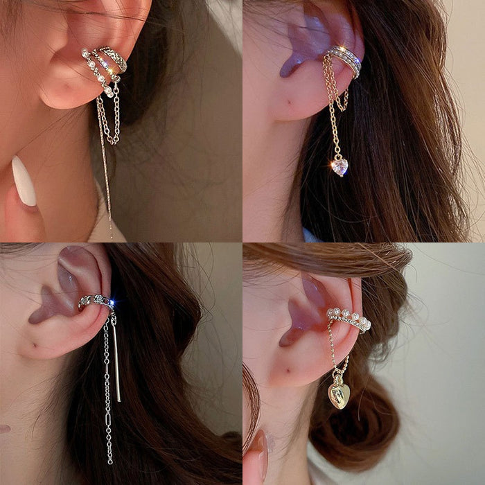 Metal Zircon Butterfly Tassel Clip-on Earrings Korean Niche Luxury Ear Jewelry