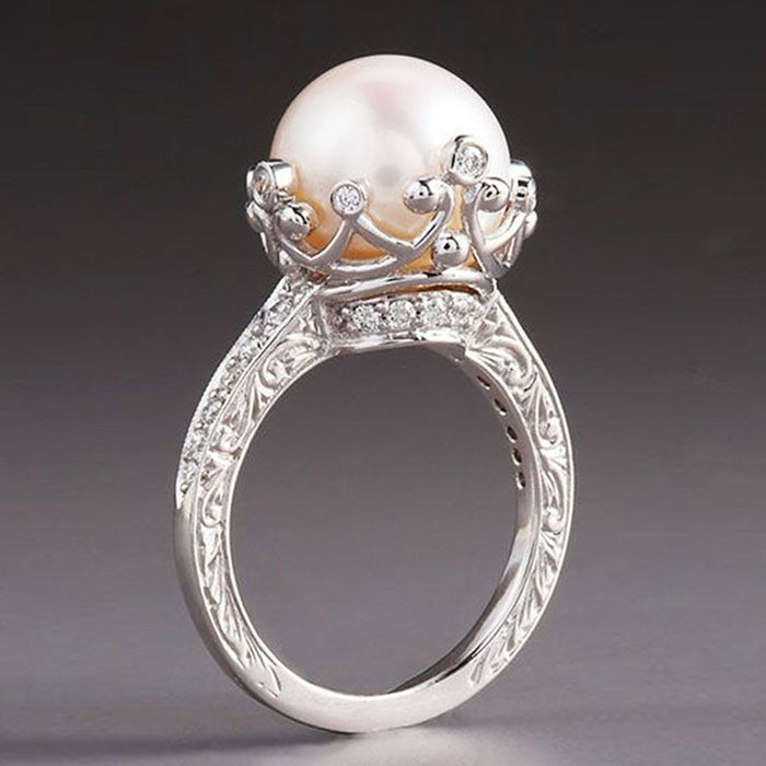 Vintage Palace Style Hollow Womens Ring With Faux Pearl, Elegant Light Luxury Valentines Day Jewelry Gift