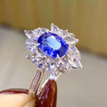 Luxury Cluster Ring For Women With Simulated Blue Sapphire And Zircon Pave Fashion Jewelry view 2