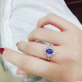 Luxury Cluster Ring For Women With Simulated Blue Sapphire And Zircon Pave Fashion Jewelry view 4
