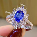 Luxury Cluster Ring For Women With Simulated Blue Sapphire And Zircon Pave Fashion Jewelry view 5
