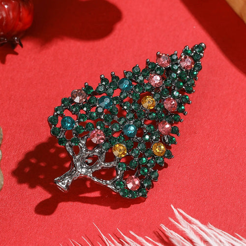 Alloy Rhinestone Hollow Christmas Tree Brooch Pin For Holiday Gifts