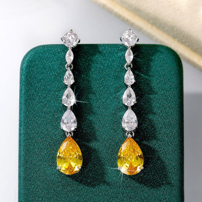 Korean Pear Shape Cubic Zirconia Long Tassel Drop Earrings Fashion Waterdrop Jewelry For Women