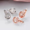 European Vintage Round Stud Earrings Copper Inlaid Zircon Hollow French Ear Cuffs For Women view 3