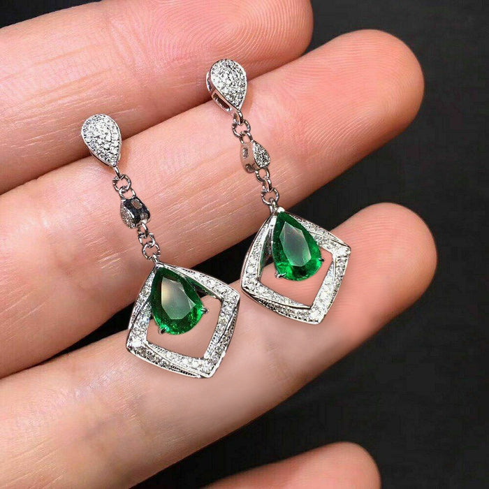 Geometric Diamond Shape And Teardrop Cubic Zirconia Dangle Earrings With Elegant Tassel Design