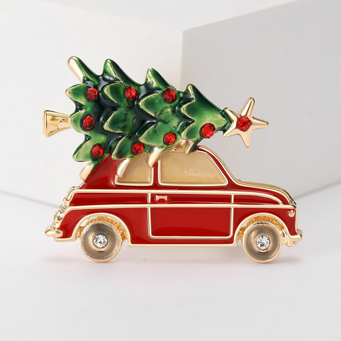 Alloy Enamel Christmas Tree Car Brooch Pin For Holiday Decoration